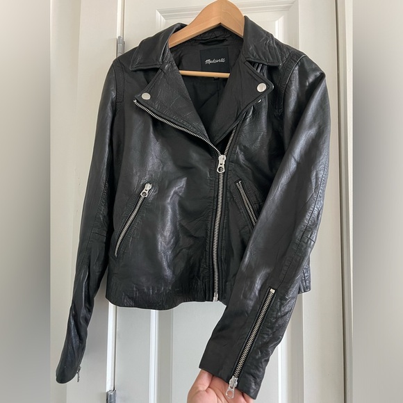 The Washed Leather Motorcycle Jacket, lightly worn. Condition like new. - Picture 10 of 11